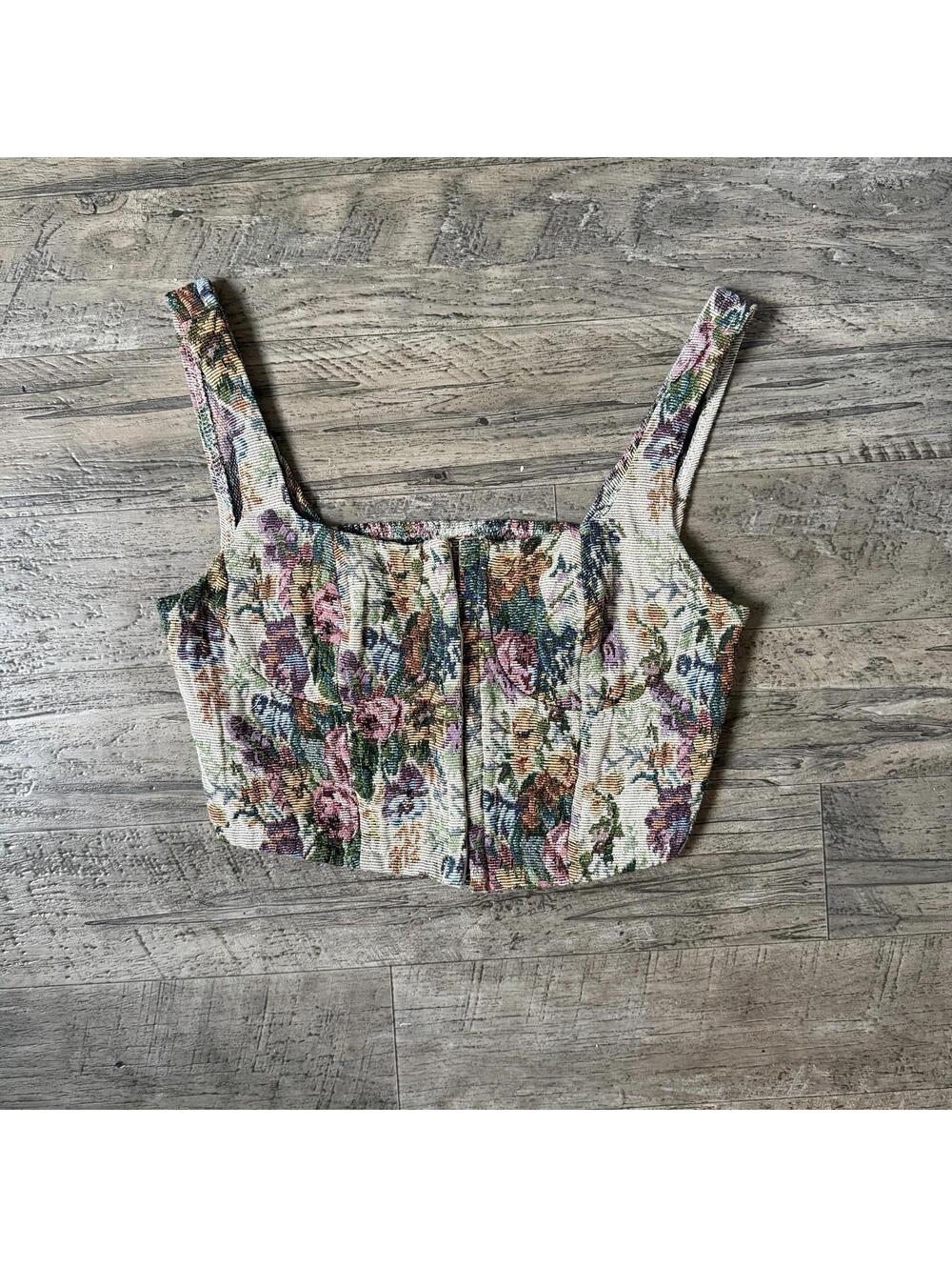 Women’s Crop Top Jacquard Corset Tapestry Wild Fable Cottagecore XS NWOT